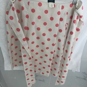J. Crew Cream A-Line Wrap Skirt with Coral Pink Polka Dots